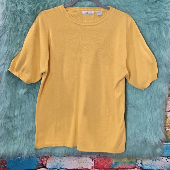 Talbots Yellow Short Sleeve Sweater Size L - Picture 2 of 8